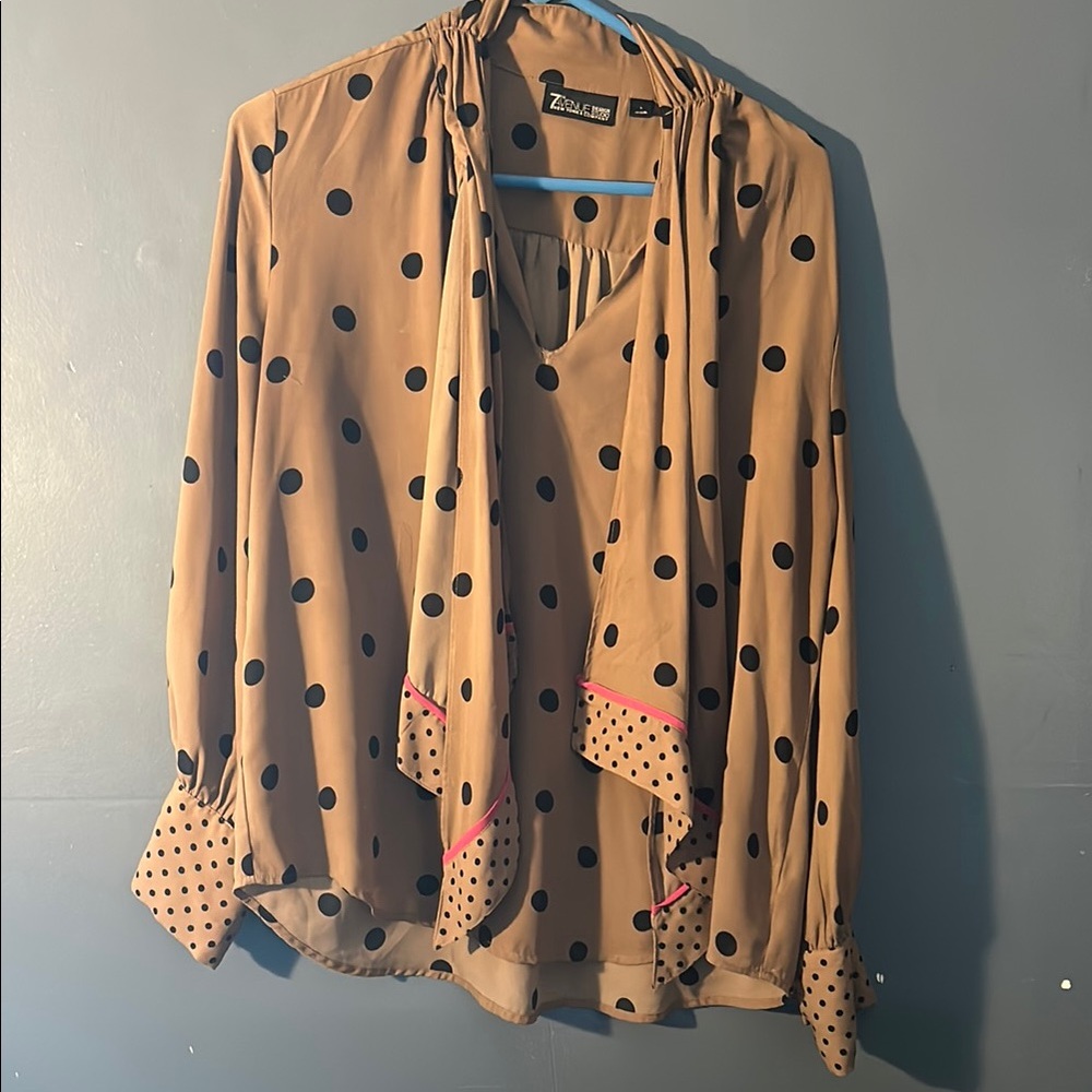 New York and Company Women Polka Dot Brown Top